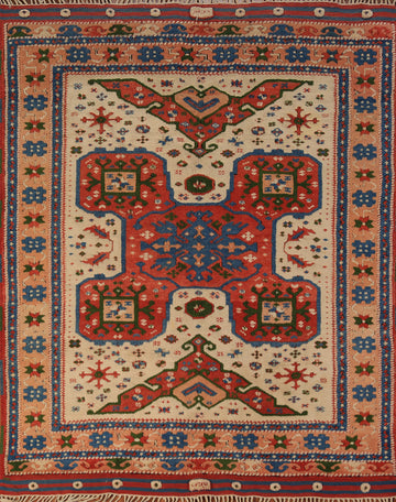 Vintage Geometric Anatolian Turkish Rug 5x6