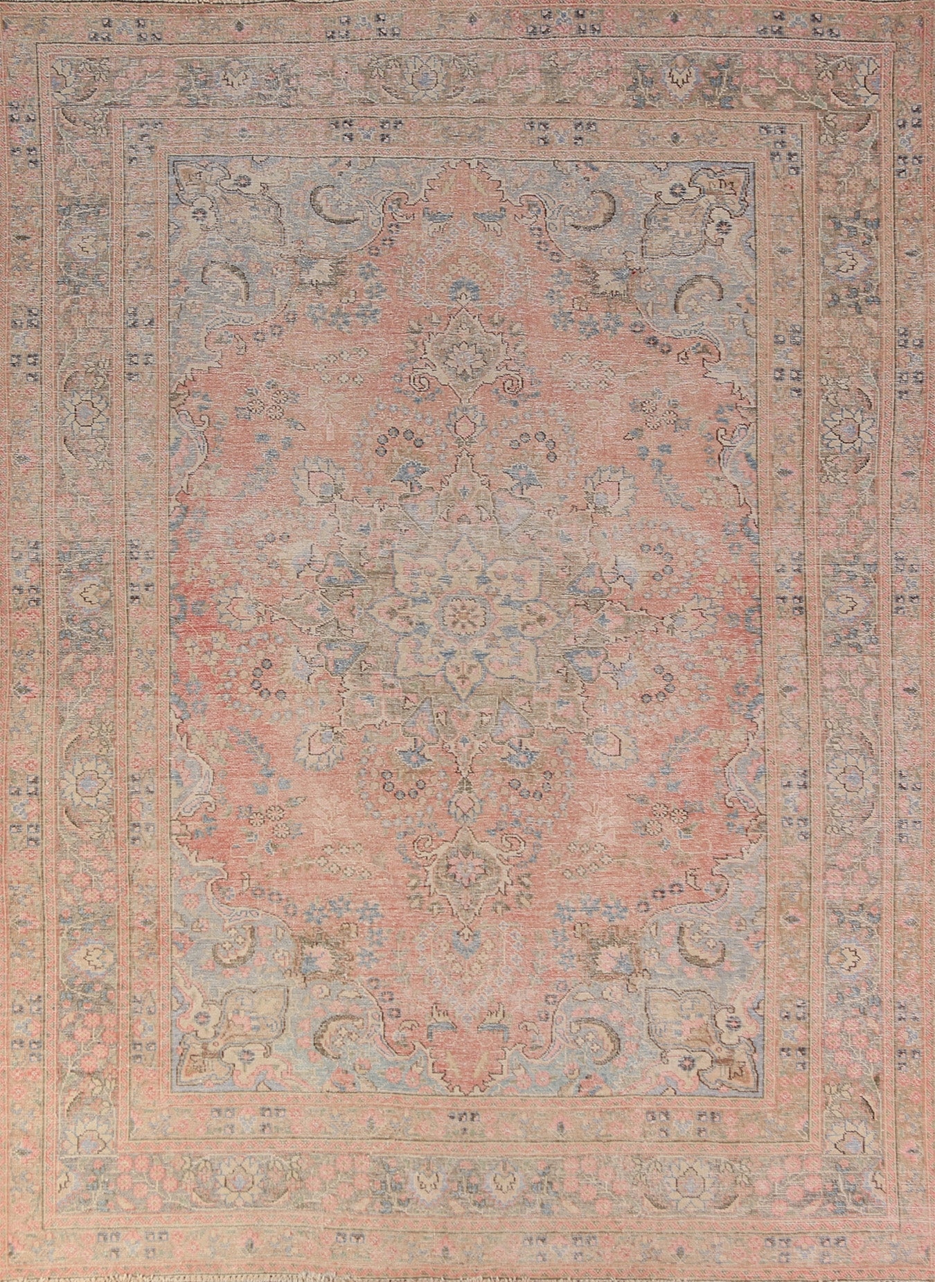 Pink Wool Medallion Mashad Persian Area Rug 6x9