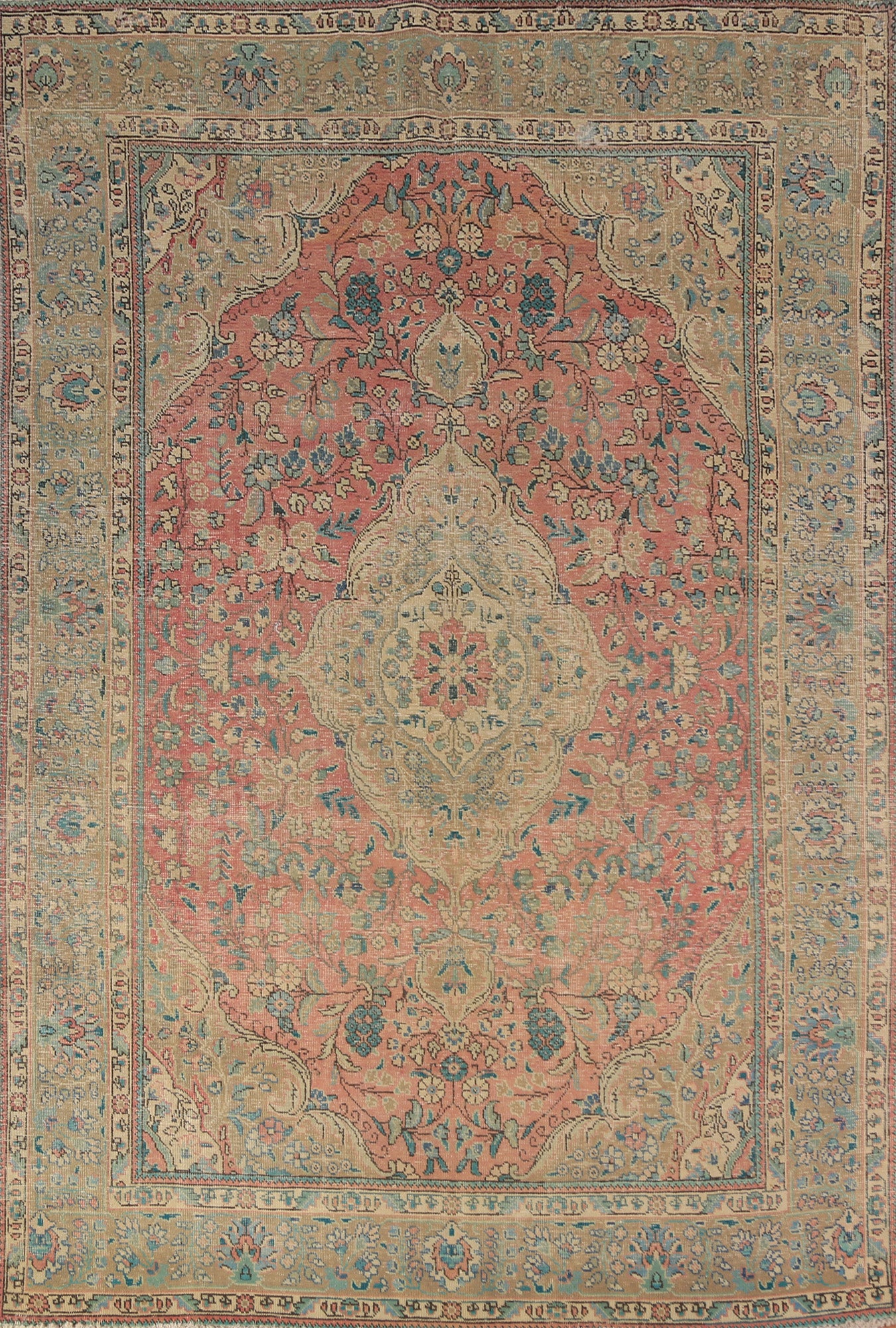 Pink Floral Wool Tabriz Persian Area Rug 6x9