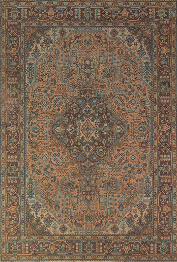 Geometric Wool Tabriz Persian Area Rug 7x10