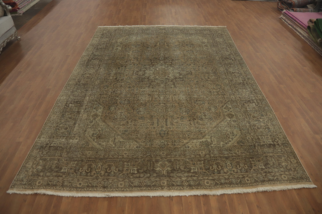Distressed Wool Tabriz Persian Area Rug 10x13