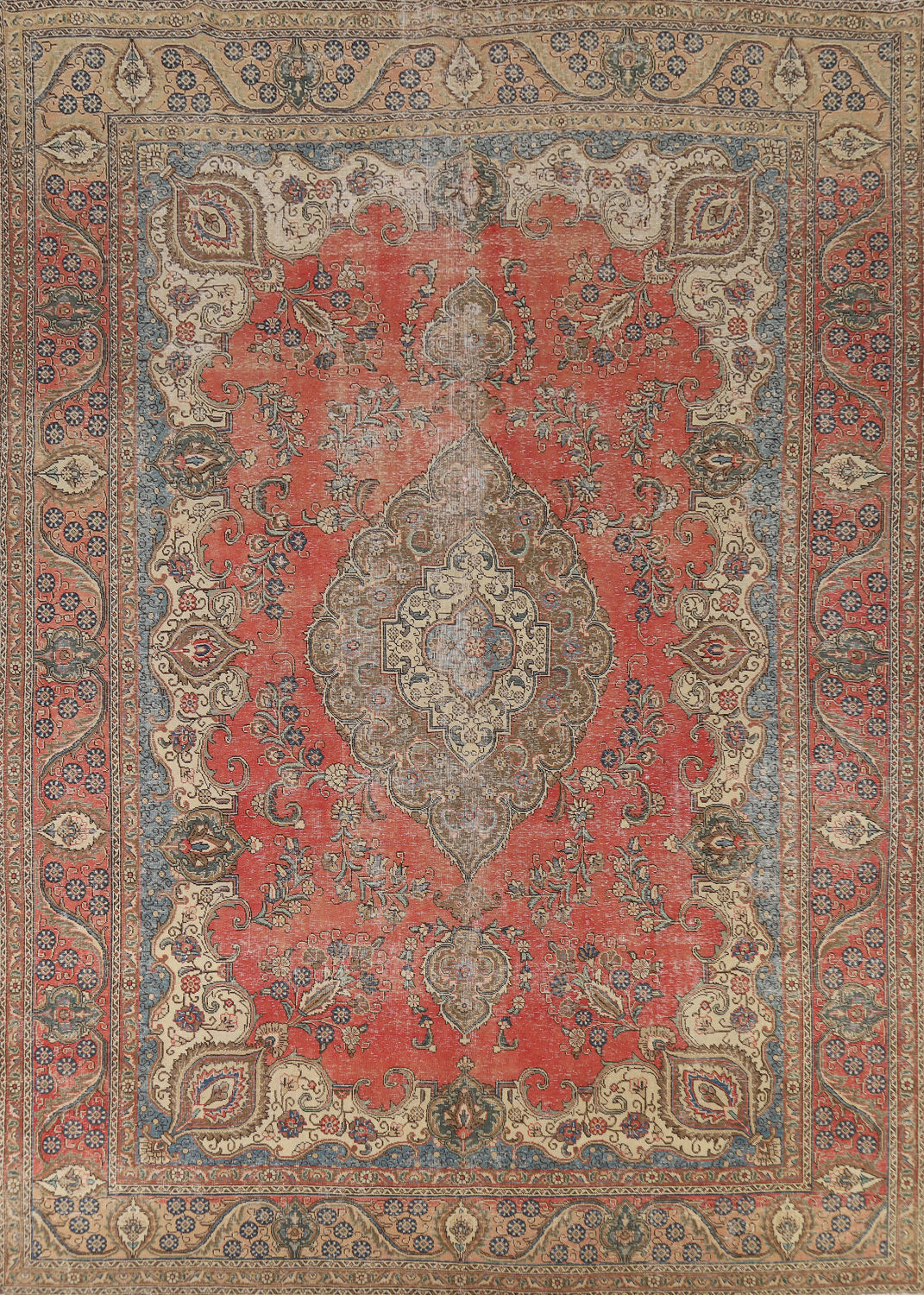 Vintage Wool Tabriz Persian Area Rug 9x13