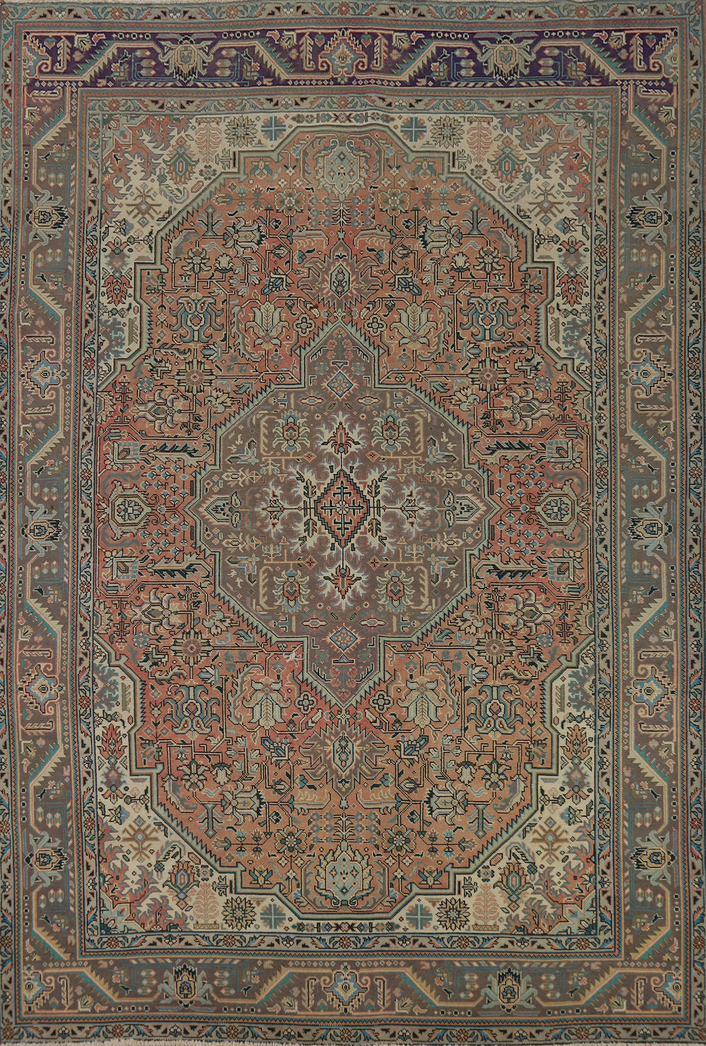 Geometric Wool Tabriz Persian Area Rug 7x10