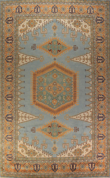Light Blue Geometric Khotan Oriental Large Rug 12x18