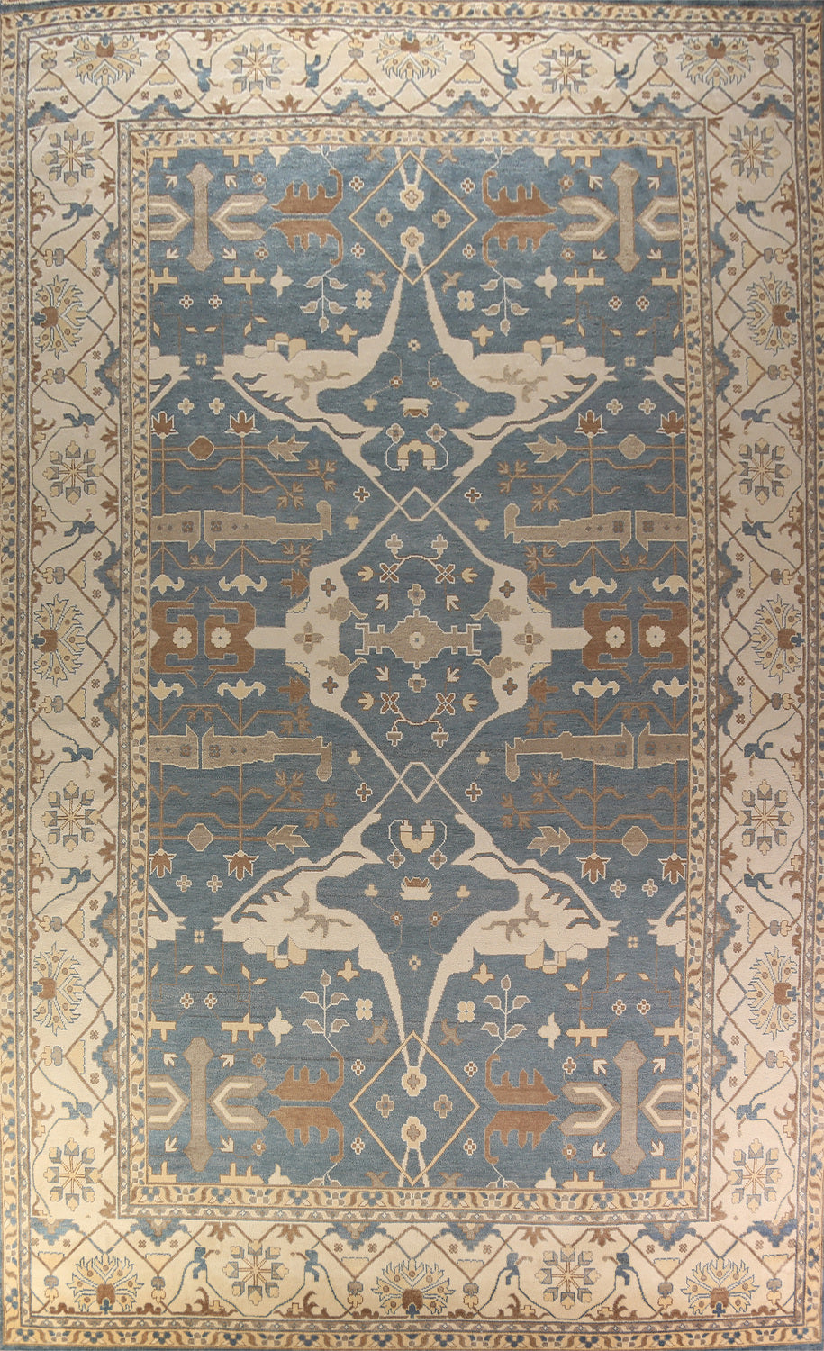 All-Over Blue & Ivory Oushak Indian Large Rug 13x21