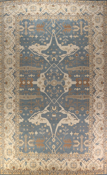 All-Over Blue & Ivory Oushak Indian Large Rug 13x21