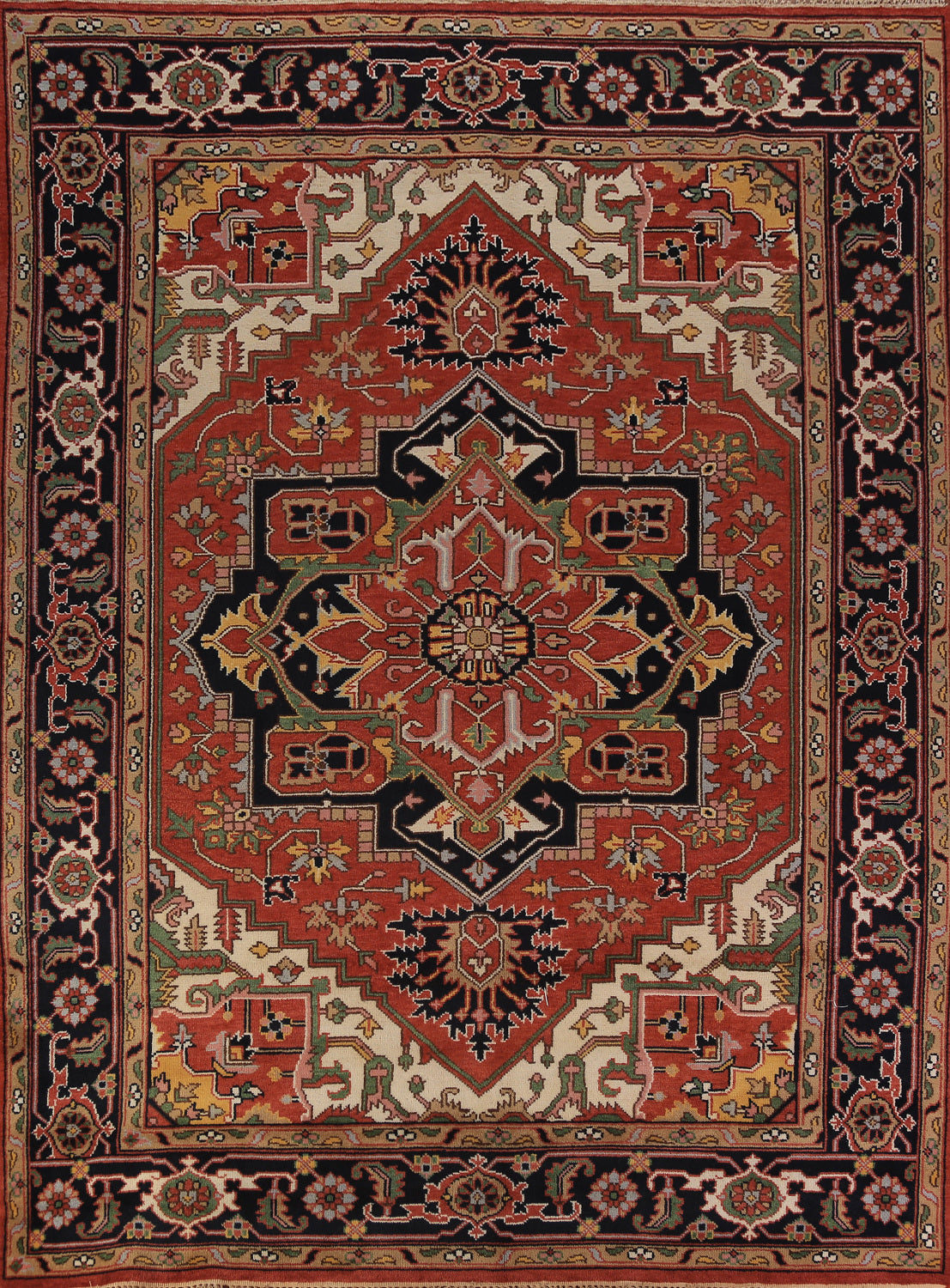 Orange Wool Heriz Serapi Indian Area Rug 9x12