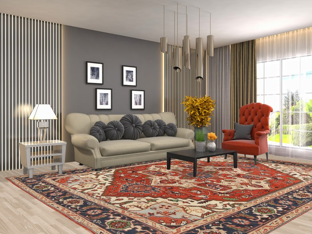 Orange Wool Heriz Serapi Oriental Area Rug 9x12