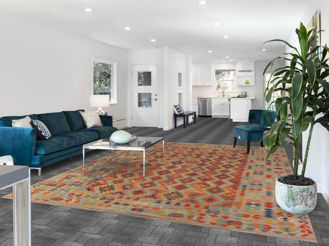 Geometric Kilim Reversible Wool Area Rug 8x11