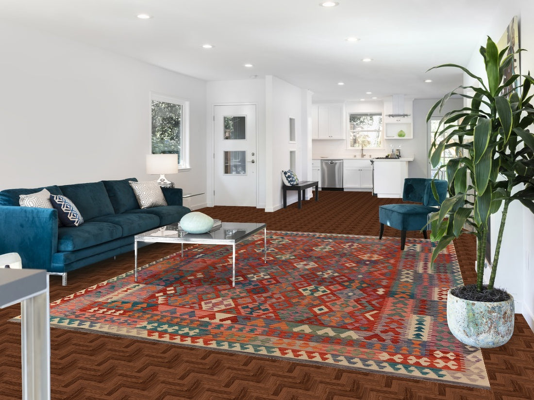 Geometric Kilim Reversible Wool Area Rug 8x11