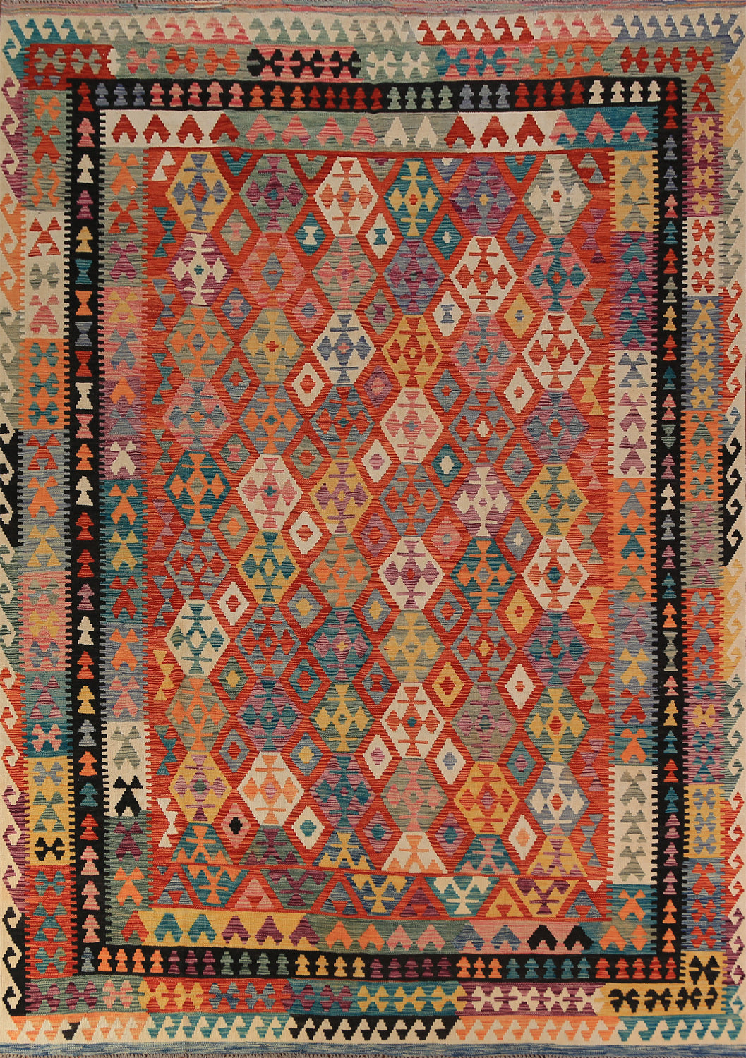 Geometric Kilim Reversible Wool Area Rug 8x11