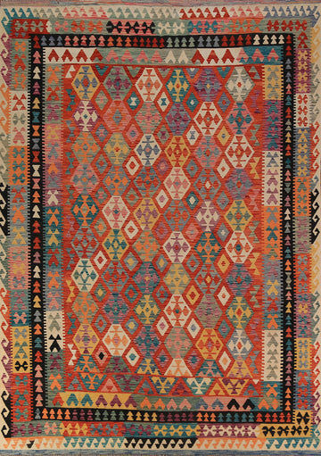 Geometric Kilim Reversible Wool Area Rug 8x11