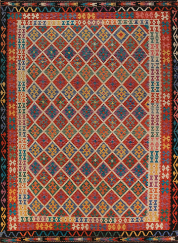Geometric Trellis Kilim Wool Area Rug 9x11