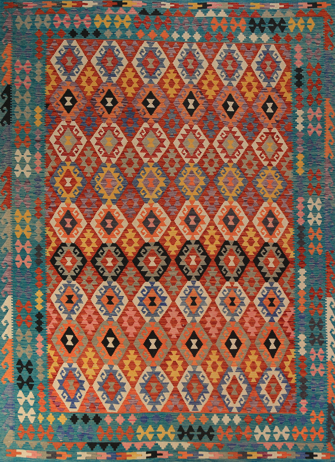 Geometric Kilim Reversible Wool Area Rug 8x11