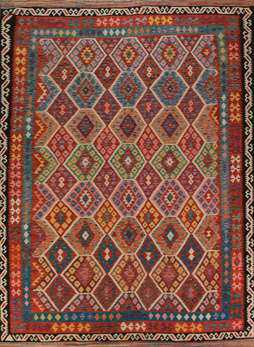 Flat Weave Wool Geometric Kilim Oriental Area Rug 9x11