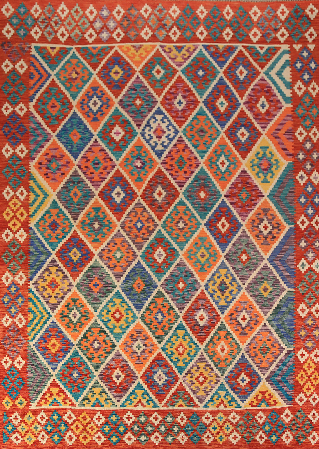 Geometric Kilim Reversible Wool Area Rug 8x11
