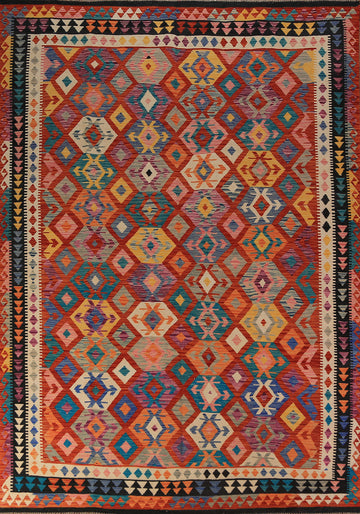 Geometric Kilim Reversible Wool Area Rug 8x11