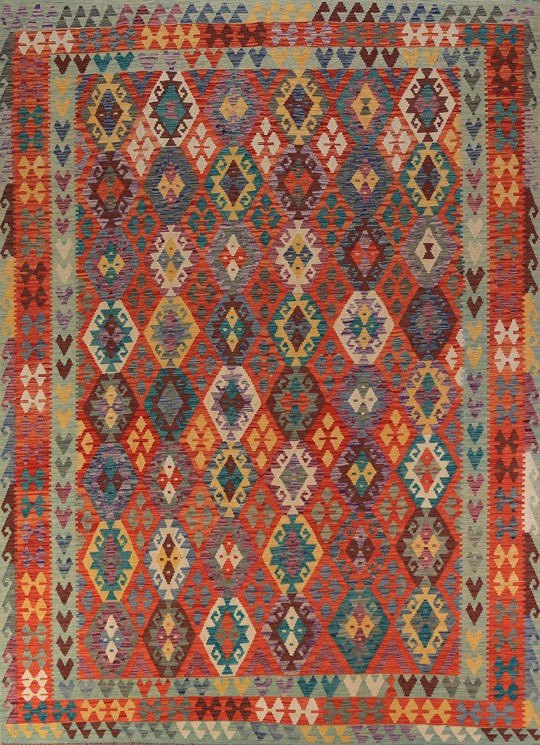 Geometric Kilim Reversible Wool Area Rug 8x11