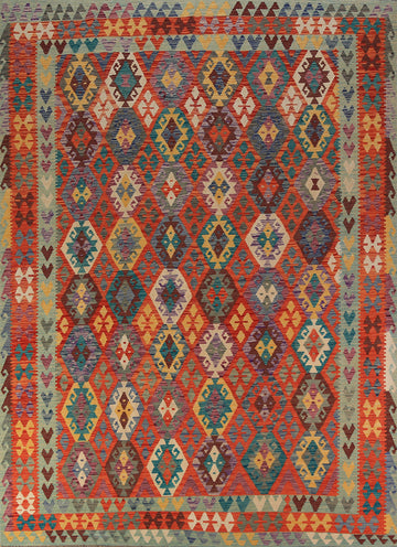 Geometric Kilim Reversible Wool Area Rug 8x11