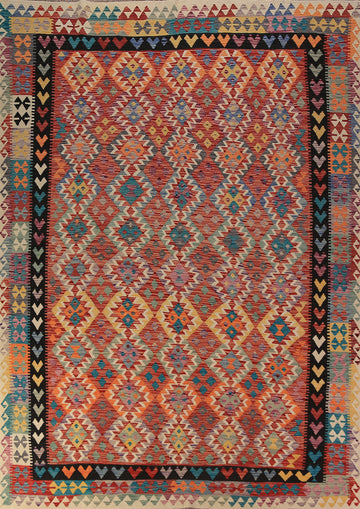 Geometric Kilim Reversible Wool Area Rug 8x11