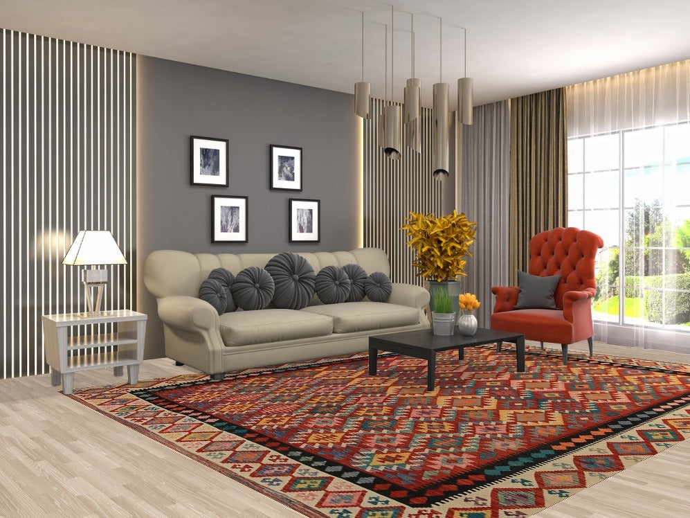 Geometric Kilim Reversible Wool Area Rug 8x11