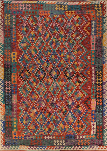 Geometric Kilim Reversible Wool Area Rug 8x11