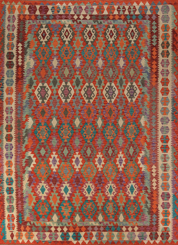 All-Over Geometric Kilim Wool Area Rug 9x11