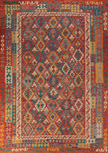 Flat Weave Geometric Kilim Wool Area Rug 9x11
