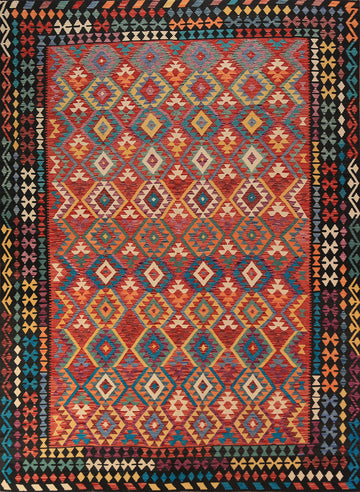 Flat Weave Geometric Kilim Wool Area Rug 8x11