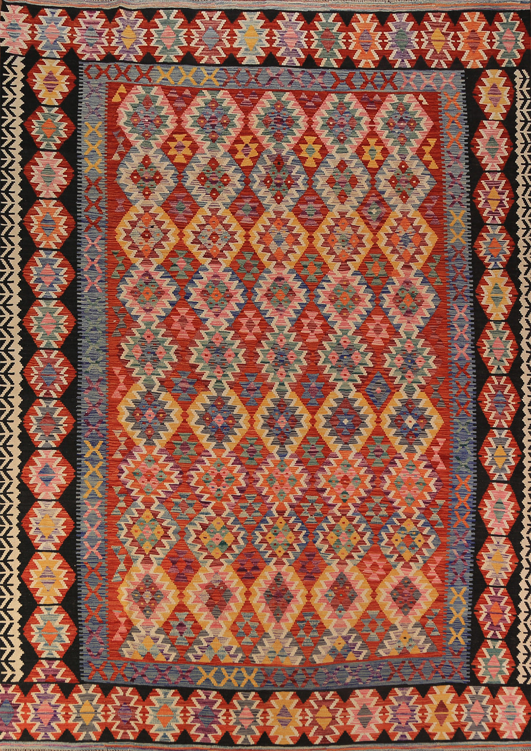 Geometric Kilim Reversible Wool Area Rug 8x11