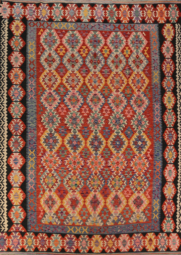 Geometric Kilim Reversible Wool Area Rug 8x11