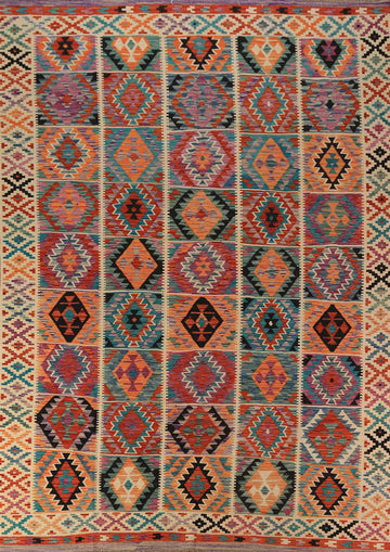 All-Over Geometric Kilim Reversible Wool Area Rug 8x11