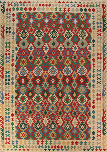 Geometric Kilim Reversible Wool Area Rug 8x11