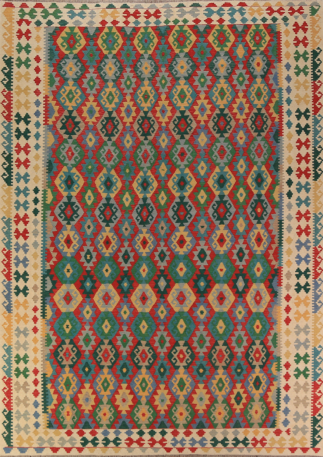 Geometric Kilim Reversible Wool Area Rug 8x11