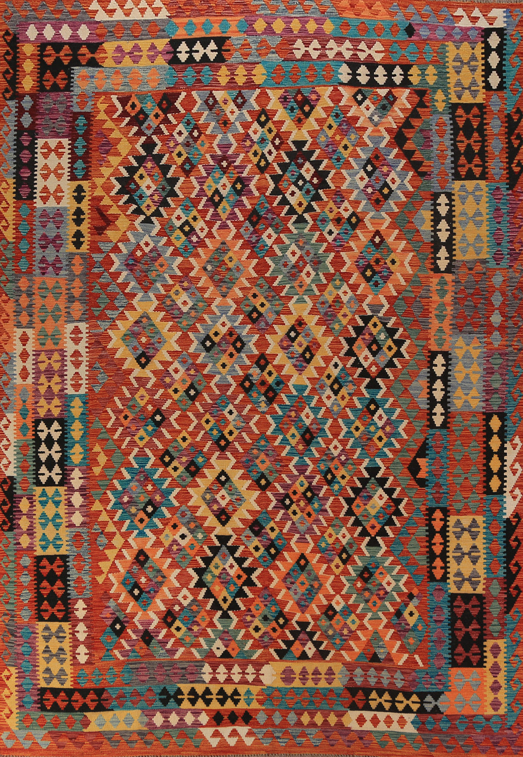 Flat Weave Wool Orange Kilim Oriental Area Rug 8x12