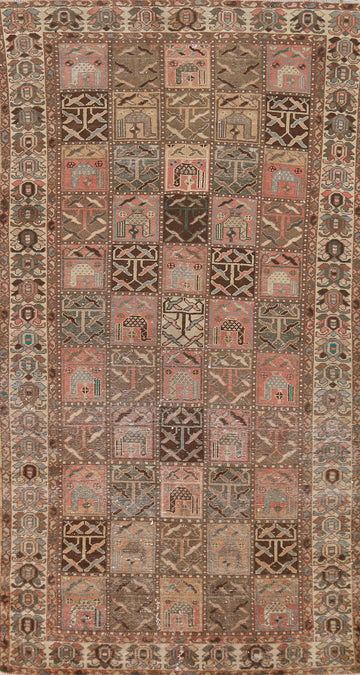 Tribal Geometric Wool Bakhtiari Persian Runner Rug 4x9