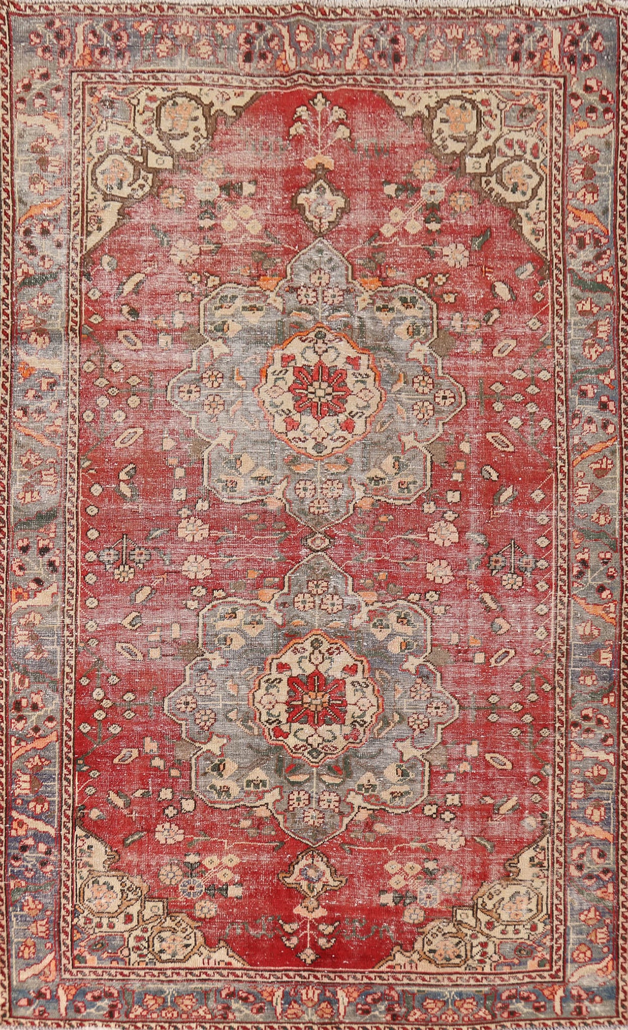 Red Wool Distressed Bakhtiari Persian Area Rug 6x10