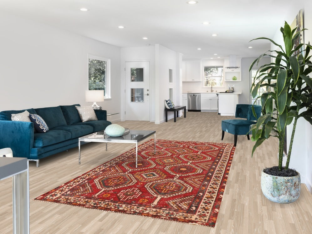 Red Geometric Bakhtiari Persian Area Rug 5x10