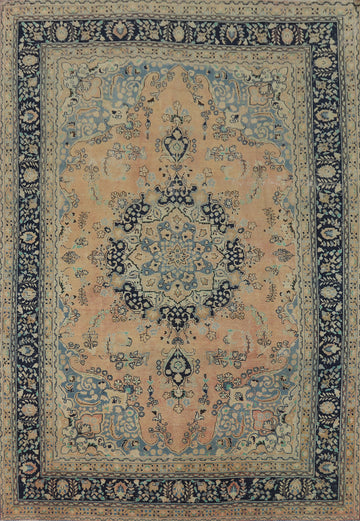 Vintage Wool Medallion Mashad Persian Area Rug 8x11