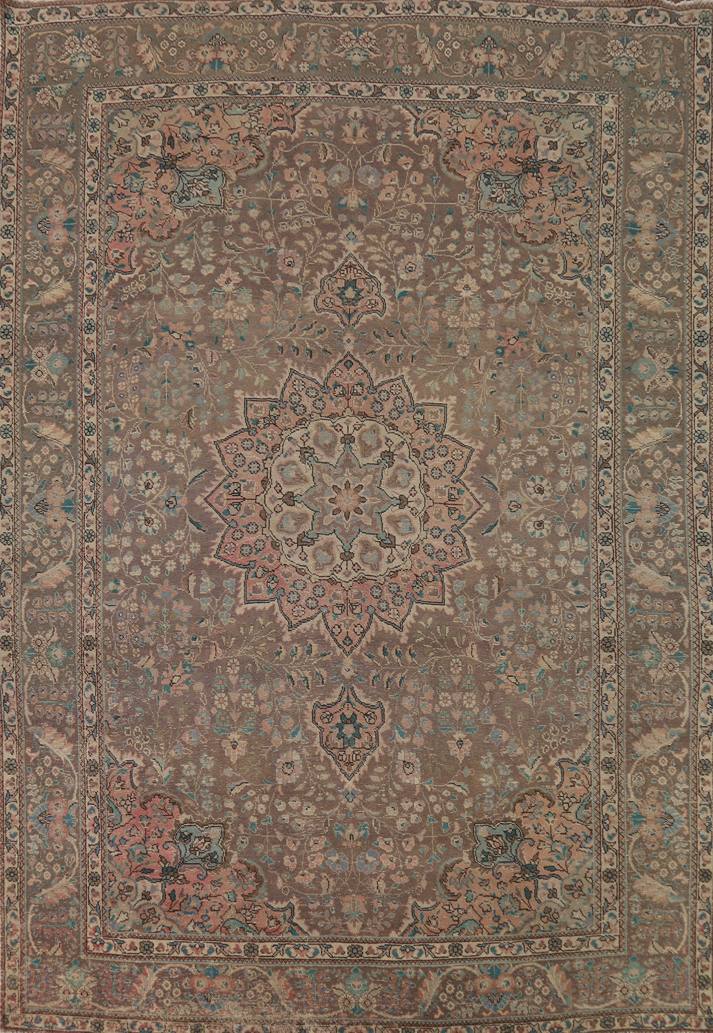 Brown Wool Medallion Tabriz Persian Area Rug 8x11