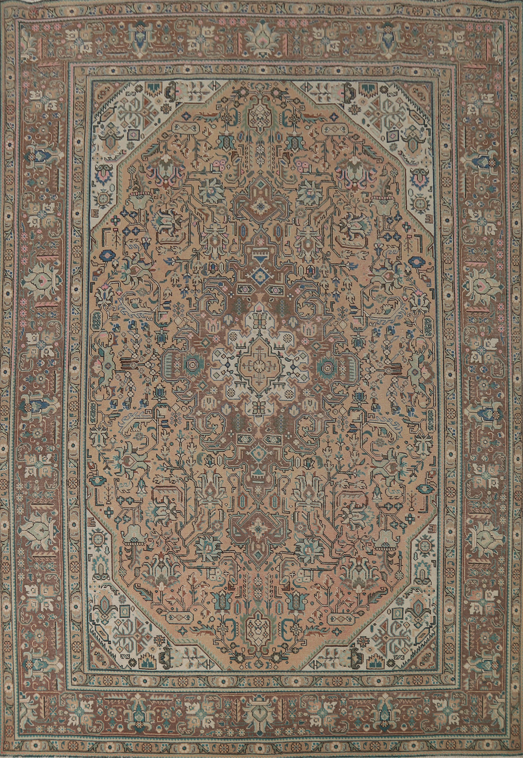 Geometric Peach Wool Tabriz Persian Area Rug 8x11