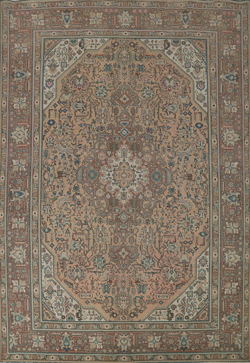 Geometric Peach Wool Tabriz Persian Area Rug 8x11