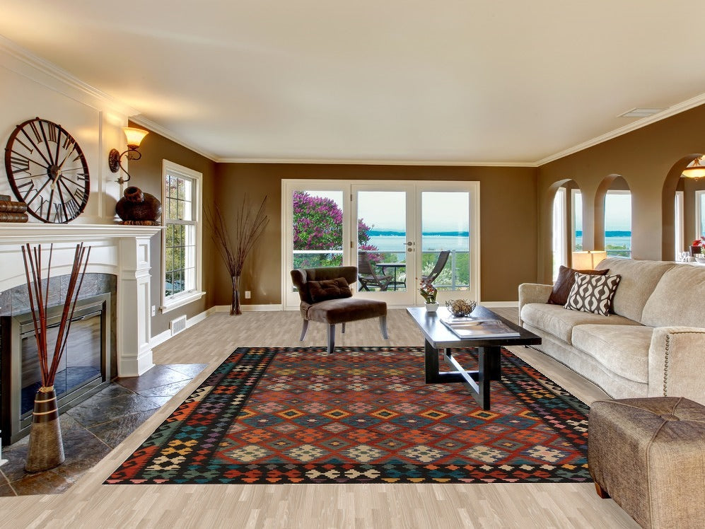 Wool Geometric Kilim Living Room Area Rug 9x12