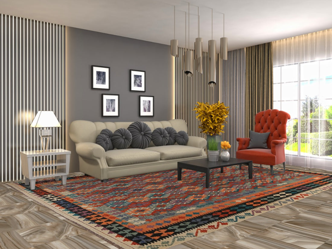 Wool Geometric Kilim Living Room Area Rug 9x12