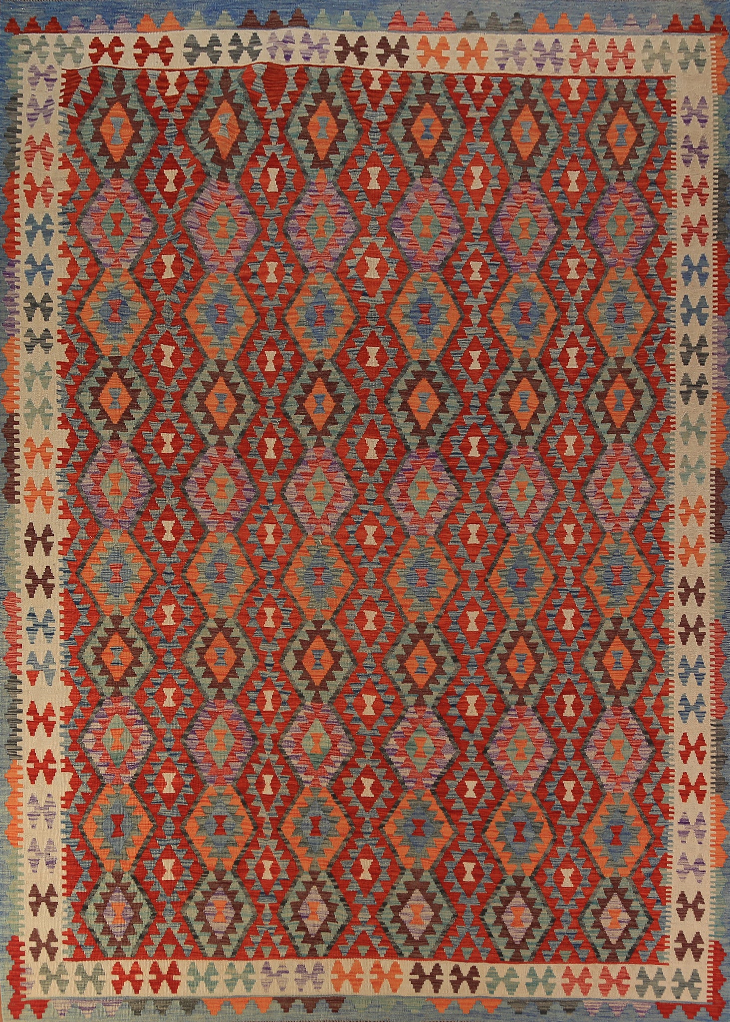 All-Over Orange Wool Kilim Oriental Area Rug 9x11