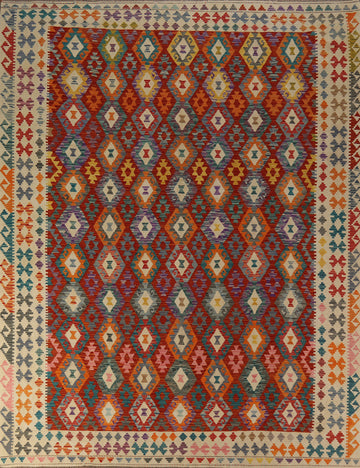 All-Over Geometric Kilim Oriental Area Rug 9x11
