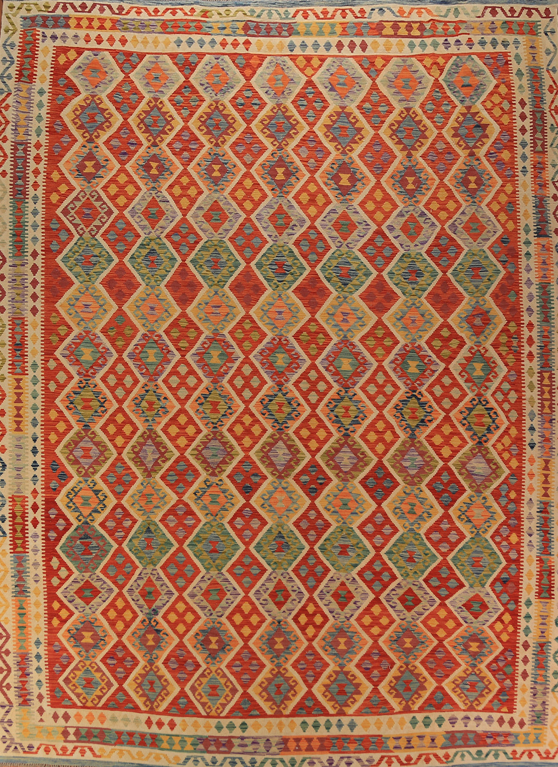 All-Over Geometric Kilim Oriental Area Rug 10x13