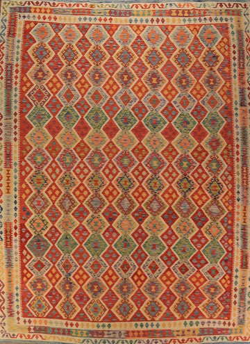 All-Over Geometric Kilim Oriental Area Rug 10x13