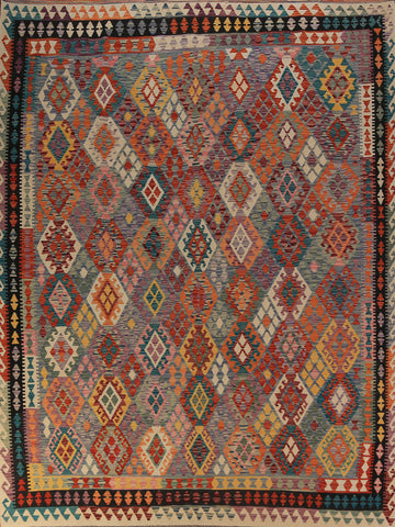 All-Over Geometric Kilim Oriental Area Rug 9x11