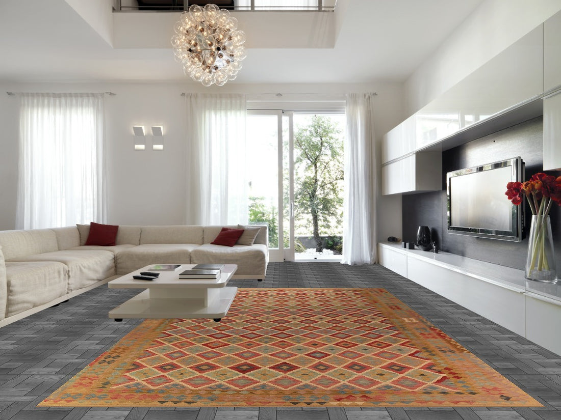 Geometric Wool Kilim Oriental Large Rug 10x16